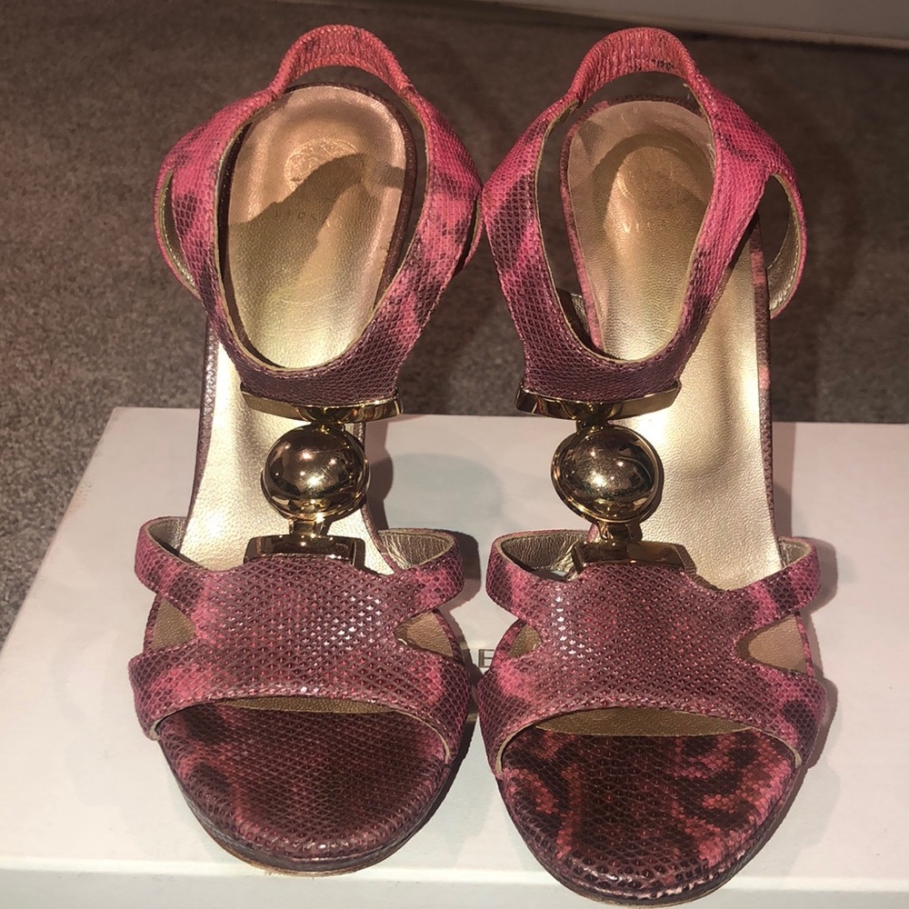 Versace pink and gold snakeskin heels